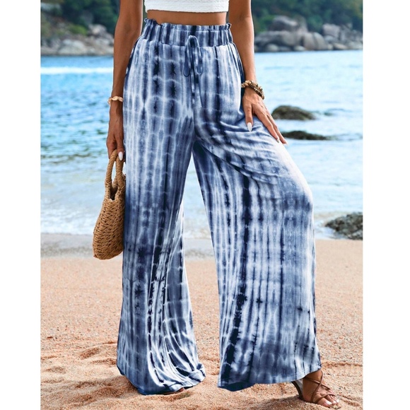 Boho Tie Dye High Waisted Wide leg Lounge Palazzo Pants - Picture 3 of 10
